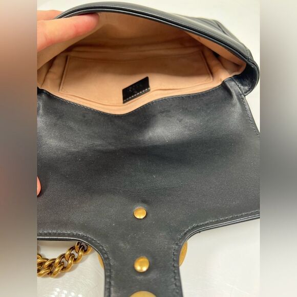 Gucci Off White Matelassé Leather GG Black Marmont Chain Belt Bag - Picture 7 of 10